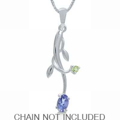 **International shipping!**Beautiful Tanzanite&Peridot Sterling Silver Vine Leaf Pendant