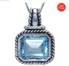 ***FREE SHIPPING*** Vintage Style 4 CT Genuine Blue Topaz Sterling Silver Pendant