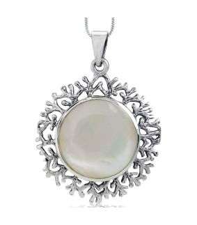 **INTERNATIONAL SHIPPING** Beautiful Coral Pattern 925 Sterling Silver White Mother of Pearl Pendant