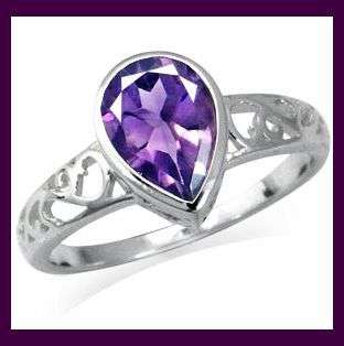 **Fully insured intl shipping** Natural Amethyst 925 Sterling Silver Filigree Solitaire Ring