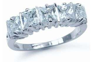 **INTERNATIONAL SHIPPING**5-Stone Princess Cut CZ Diamonds 925 Sterling Silver Ring SZ 6.75