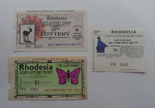 Rhodesian Lottery Tickets x3
