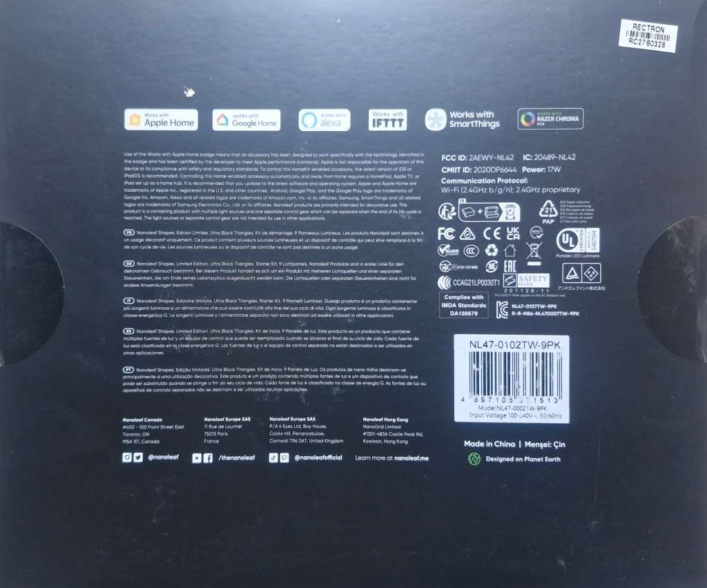 Nanoleaf Shapes Triangles Limited Edition Ultra Black - 9 Panel Starter Kit NL47-0102TW-9PK