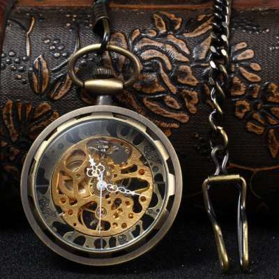 Mechanical Pocket Chain Watch Hollow Out Design  -  BRONZE