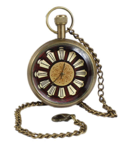 Antique Hollow Case Retro Roman Numerals Dial Pocket Watch Brass Metal - 1.5 Inch