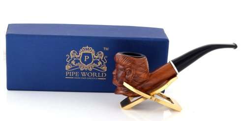 Pipe World Scrappy Man Headed Classic Tobacco Smoking Pipe with Stand