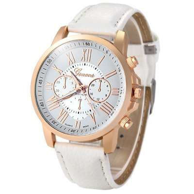 Geneva Women Quartz Watch with Leather Band Decorative Sub-dials  -  WHITE