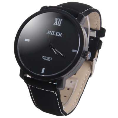 Miler Wristwatch Nubuck Leather Strap Quartz Watch  -  BLACK