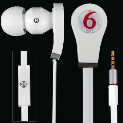 Tangle-free Flat Cable High Quality Sound Deep Bass Earphone with Mic  -  WHITE