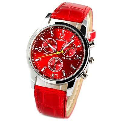 WoMaGe Designer Watch with Leather Band  -  RED