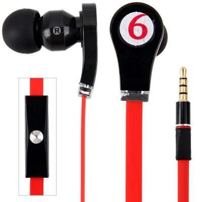 Tangle-free Flat Cable High Quality Sound Deep Bass Earphone with Mic  -  RED