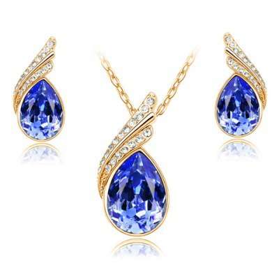 A Suit of Stylish Faux Crystal Rhinestone Water Drop Shape Necklace and Earrings