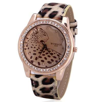 Diamonds Leopard Round Dial Leather Watch
