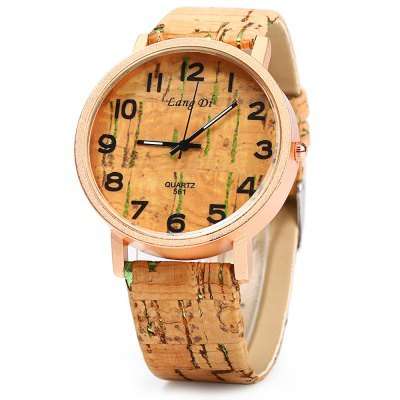 Lang Di 561 Wood-like Quartz Female Watch Leather Band  -  GREEN