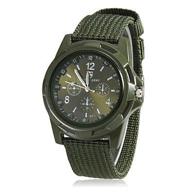 Mens Military Style Fabric Band Quartz Analog Wrist Watch