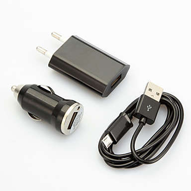 USB Car Charger with EU Plug Adapter and Micro USB Cable