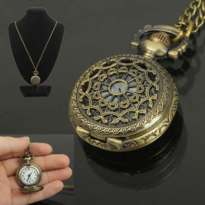 Classical Copper Quartz Pocket Watch with Hanging Neck Chain