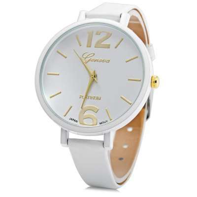 Geneva Quartz Watch with Slim Leather Band  -  WHITE