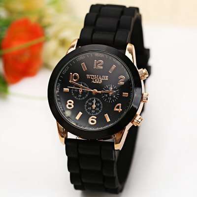 WoMaGe Quartz Rubber Band Watch for Women - BLACK