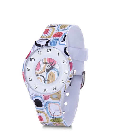 Willis 9918 Colored Blocks Designs Ultra-thin Waterproof Children Watch - White