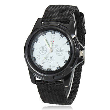 Mens Military Style Fabric Band Quartz Watch - WHITE