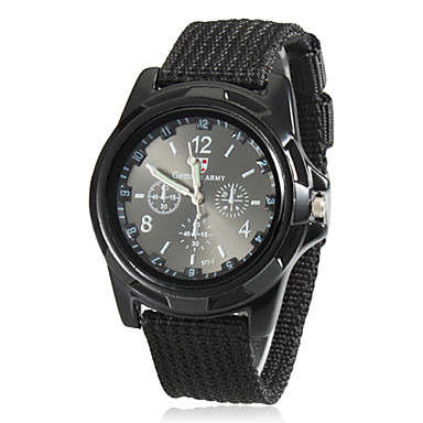 Mens Military Style Fabric Band Quartz Watch - BLACK