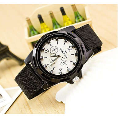 Mens Military Style Fabric Band Quartz Watch - WHITE