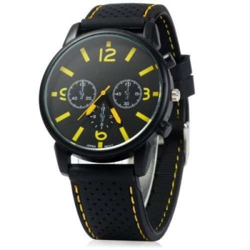 Military Style Mens Quartz Watch - Car Racing Sports Design - YELLOW