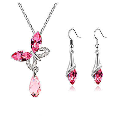 European Style Fashion Elegant Shiny Crystal Butterfly Necklace/Earrings Set