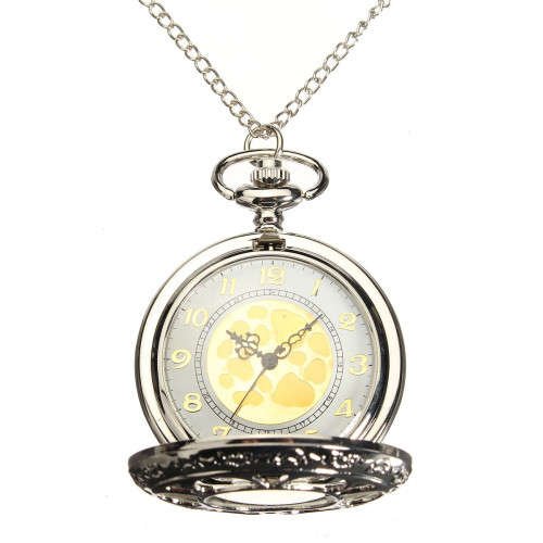 Antique Hollow Petals Gold Color Dial Quartz Pocket Watch