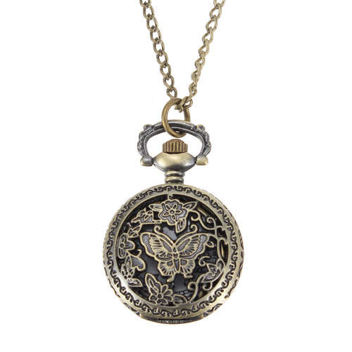 Bronze Butterfly Engrave Quartz Pocket Watch
