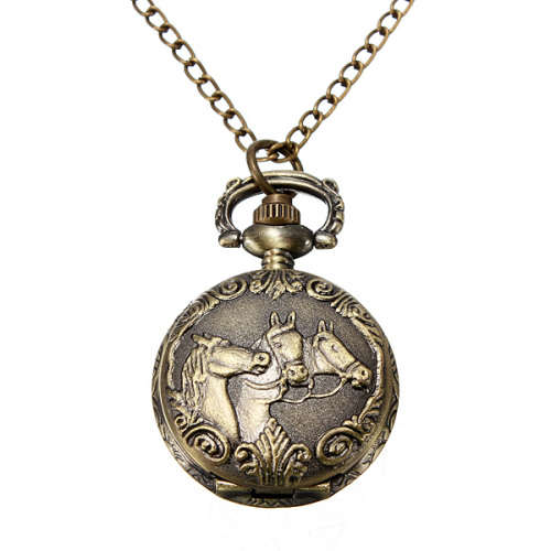 Bronze 3 Horse Engrave Quartz Pocket Watch