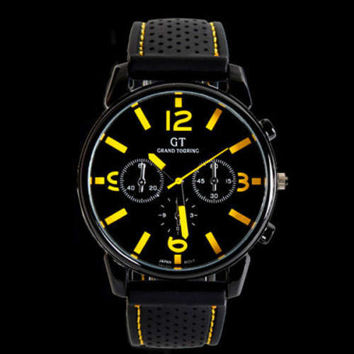 Military Style Mens Quartz Watch - GT Grand Touring Sports Design - YELLOW