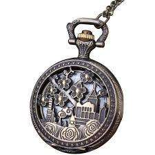 Fashion Iron Pocket Watch Flower Castle Design, with Brass Watch Head