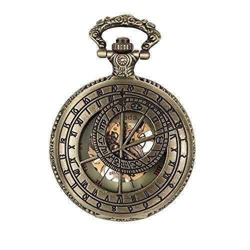 Zodiac Symbols Vintage Design Bronze Quartz Pocket Watch