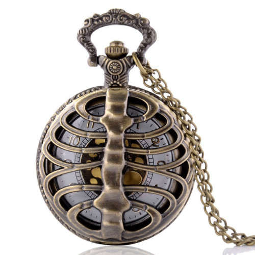 Hallow Skeleton Vintage Design Bronze Quartz Pocket Watch