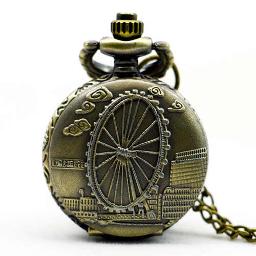 Big Wheel Vintage Design Bronze Quartz Pocket Watch