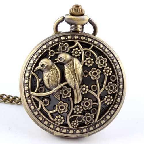 Bird Vintage Design Bronze Quartz Pocket Watch