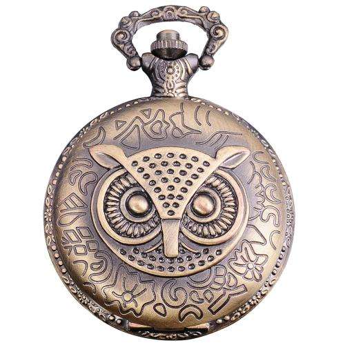 Owl Head Vintage Design Bronze Quartz Pocket Watch