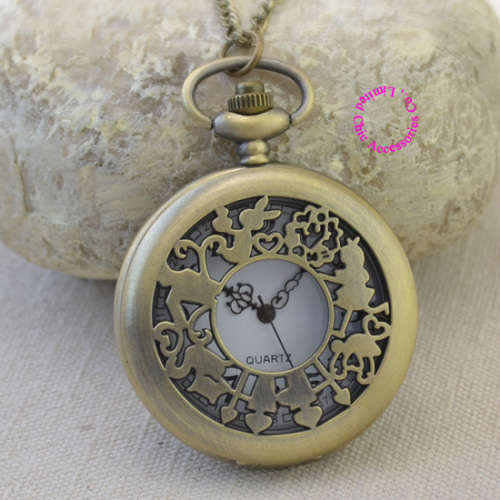 Alice in Wonderland Vintage Design Bronze Quartz Pocket Watch