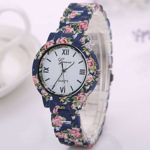 Geneva Floral Printed Strap Watch - ROSE VIOLET