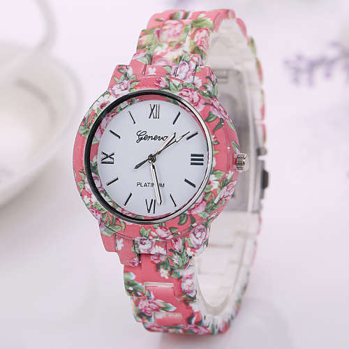 Geneva Floral Printed Strap Watch - ROSE PINK