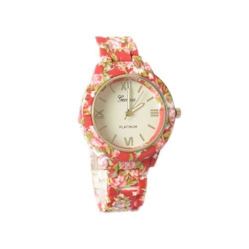 *LATE ENTRY*  Geneva Floral Printed Strap Watch - ROSE PEACH