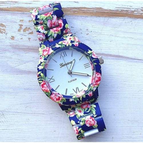 Geneva Floral Printed Strap Watch - ROSE BLUE