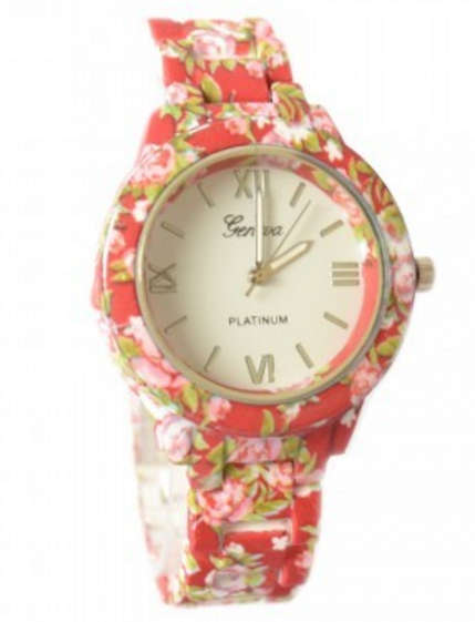 Geneva Floral Printed Strap Watch - ROSE PEACH