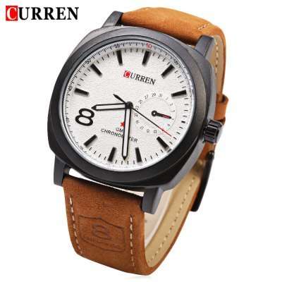CURREN 8139 Quartz Watch -  BROWN LEATHER BAND + WHITE DIAL