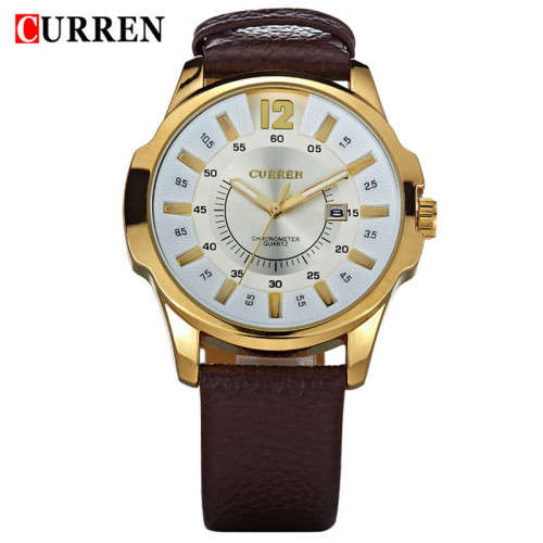 CURREN 8123 Men Quartz Watch  -  GOLDEN & WHITE