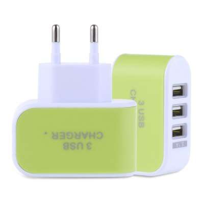 3 USB Ports 5V 3A Travel Charger Adapter - APPLE GREEN