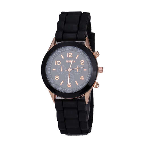 Ladies Quartz Silicone Sports Wrist Watch - BLACK
