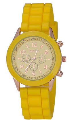 Ladies Quartz Silicone Sports Wrist Watch - YELLOW